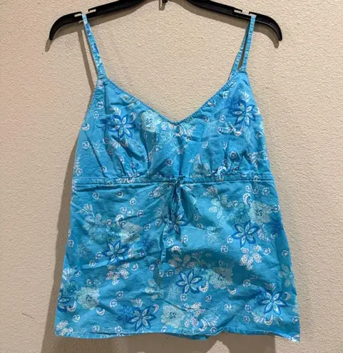 TU Women's Blue Floral Print Cami Top Size 14 Cotton Tie Front Smocked Back