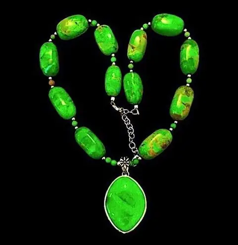 Sterling Silver BARSE Green Turquoise and Necklace and Pendant
