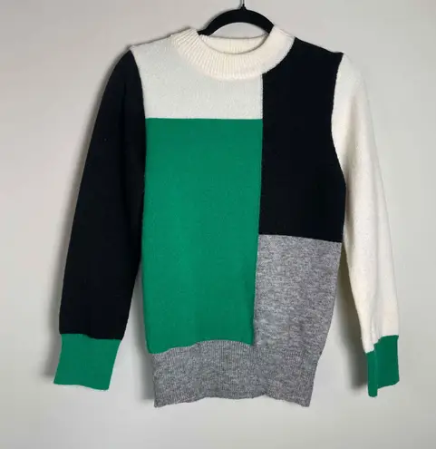 Vine & Love Womens Color Block Long Sleeve Crewneck Green Black Sweater Small Blue