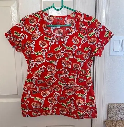 Koi Happiness Trix Cereal All Over Print Scrub Top EUC Sz XS Cotton