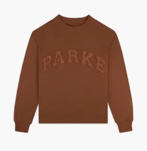 PARKE Ribbed Varsity Pullover Mockneck Sweatshirt in Mocha S/M