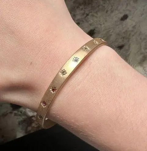 Women’s Rosy Gold Tone Rhinestone Cuff Bangle Bracelet 6 3/4 Inch