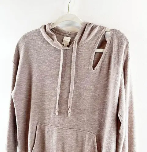 Roan + Ryan Corinne Shoulder Cut Out Hoodie Sweater Sweatshirt Tan Beige XS