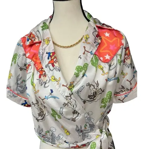 Unique Vintage  X Looney Tunes All Star Characters Wrap Top White Multi NWT XL