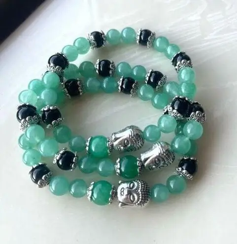 Green aventurine jade obsidian Buddha ONE stretch beaded bracelet NEW reiki medi