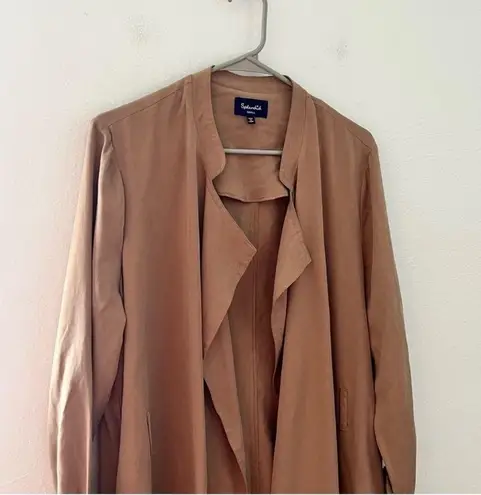 Splendid tan drape collar long trench coat ties at sleeve size small