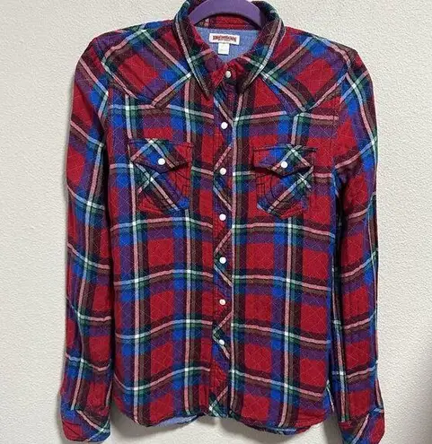 True Religion  Women's Button Up Shirt Red Plaid Flannel Pearl Snap Western Small