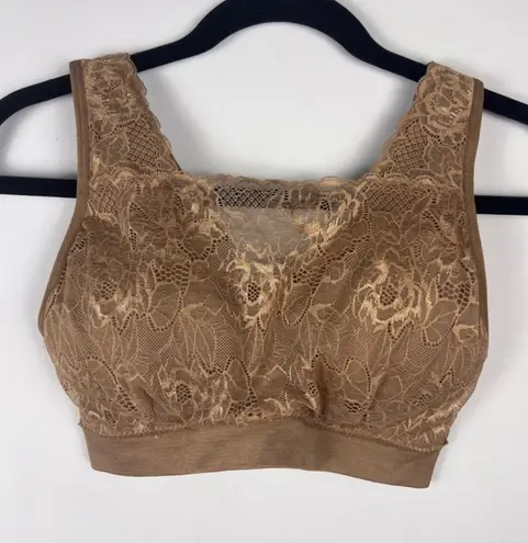 Breezies Lace Back Closure Bra Small Tan Nude Wireless Comfort Support Bralette Brown - Image 1