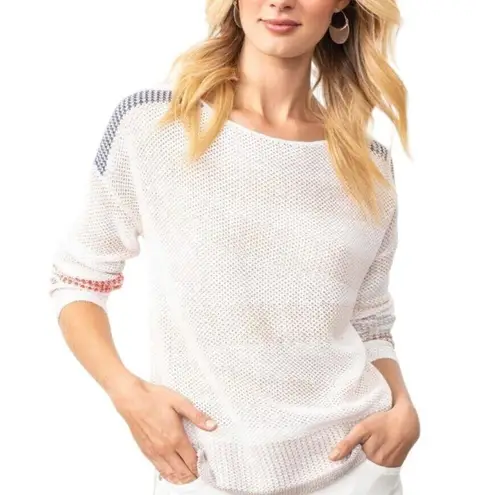 Nic+Zoe | Medium | Cannon Striped Linen Blend Open Knit Pullover Sweater