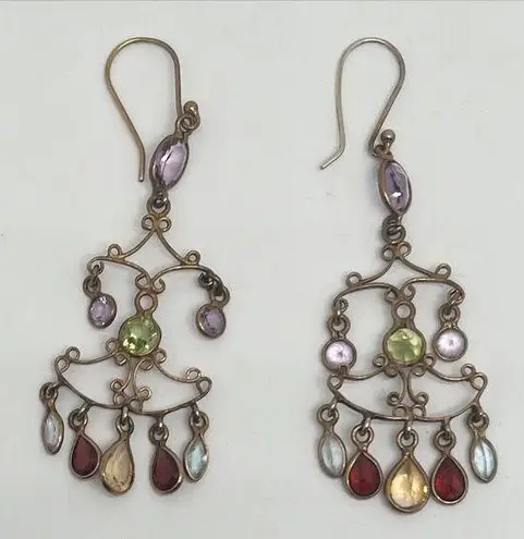 New Gold Tone Chandelier Multicolor Stone Colorful Drop Dangle Earrings