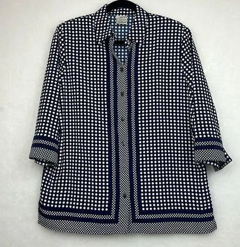 Allison Daley 3/4 Sleeves Button Up Shirt Women's Polka Dot Dark Blouse Sz 14