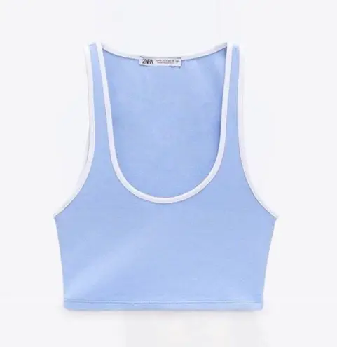 ZARA NWOT  baby blue with white trim scoop neck cropped tank top