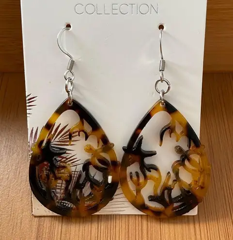 Hand Crafted Teardrop Ocean Cut Out Faux Tortoise Shell Dangle Earrings