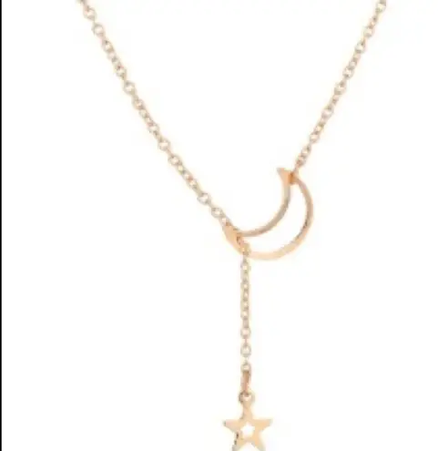 The Moon Gold Necklace & Star Gold Color Y Necklace NEW Gift Dainty Style 20” Chain