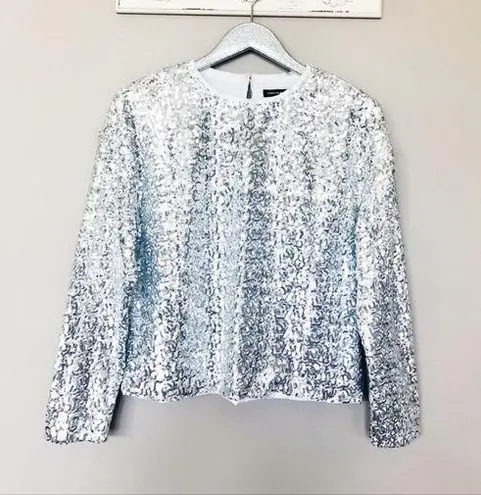 Something Navy  All Over Silver Sequin Long Sleeve Blouse