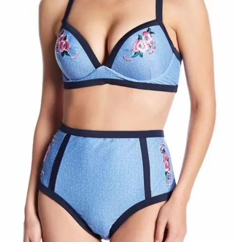 Marilyn Monroe NWT High Waisted Chambray Denim Applique Swimsuit
