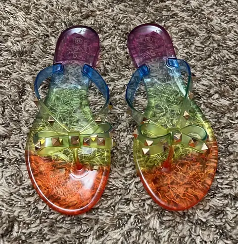 Wild Diva Rainbow Studded Jelly Sandals