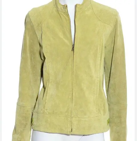 Ruff Hewn Lime Green Suede Leather Jacket Moto Biker L