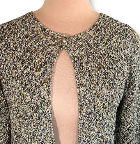 Sigrid Olsen  Cardigan Sweater Hand Knitted Open Front Long Sleeves Metallic Silk