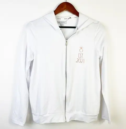 Rae Dunn  Soft White Lightweight‎ "BRIDE" Zippered Hoodie Sweatshirt XS