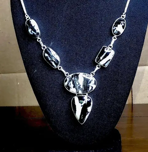 Sterling Silver Old Southwest White Buffalo Turquoise Cabochon Link Necklace 925