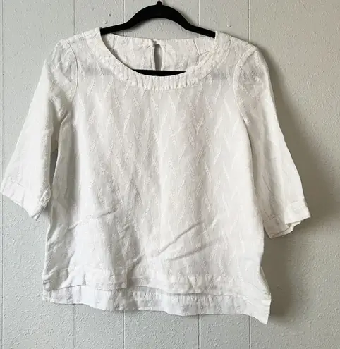 Cloth Scenery Swiss Dot White Linen Top Womens Small Boho Coastal Beach Nautical