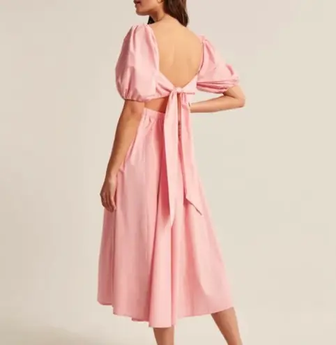 Abercrombie & Fitch Puff Sleeve Poplin O-Ring Dress Pink 