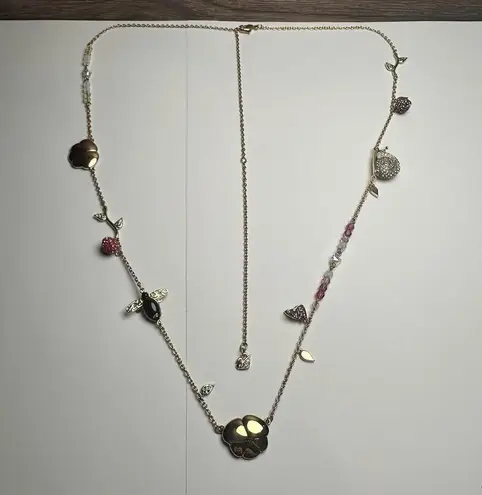 Swavorski Swarovski Crystal Noisette Snail, Bee, Flower Bead & Enamel Necklace Gold Tone