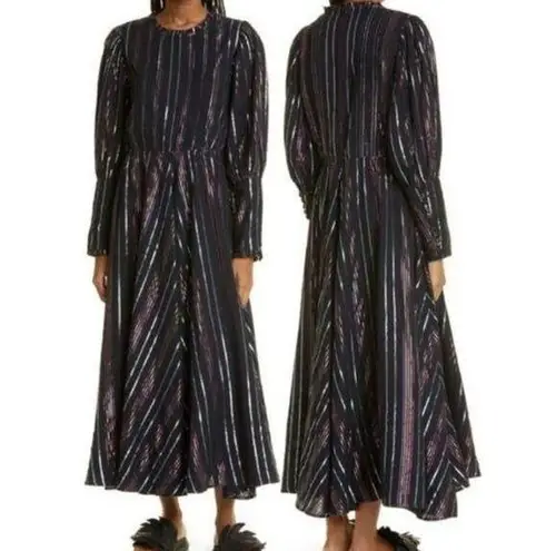 Farm Rio  Women's Black Metallic Lurex Striped Long Sleeve Maxi Dress XS NWOT