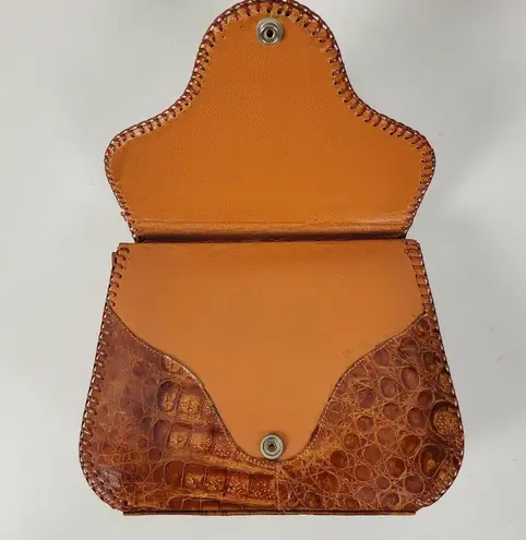 Vintage Womens Genuine Alligator Skin Leather Clutch Purse Cognac Brown Handmade