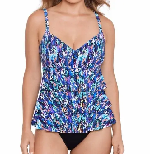 Swim Solutions Fauxkini Triple Tier One Piece Swimsuit Blue Purple Sz 8 NWT