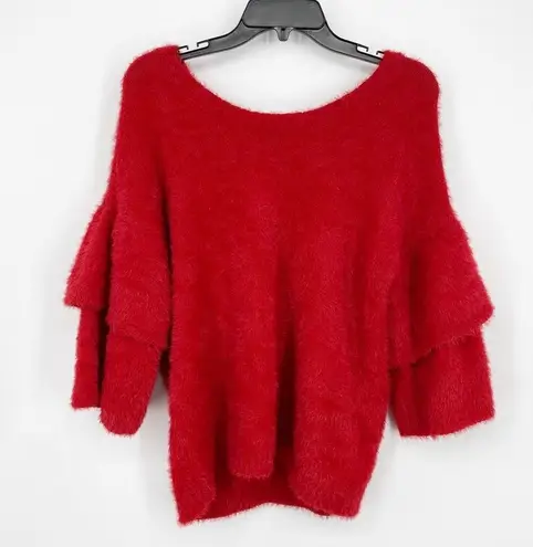 Takara Crisscross V-Back 3/4 Ruffle Sleeve Sweater