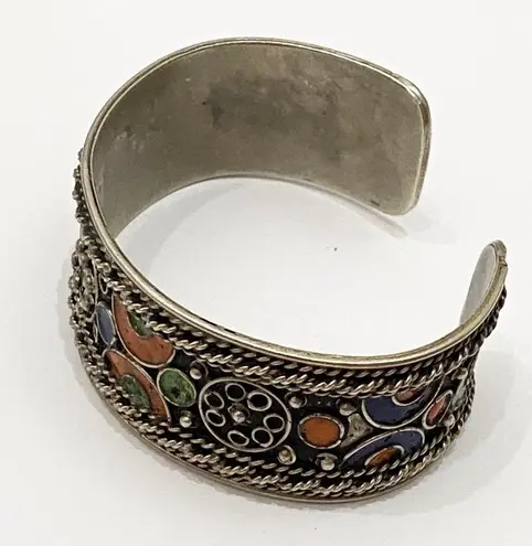 Enamel Inlay Cuff Bangle Bracelet