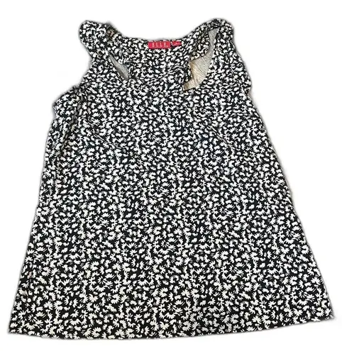 Elle Small Black and White Floral Womens Blouse Tank Top Sleeveless Round Neck