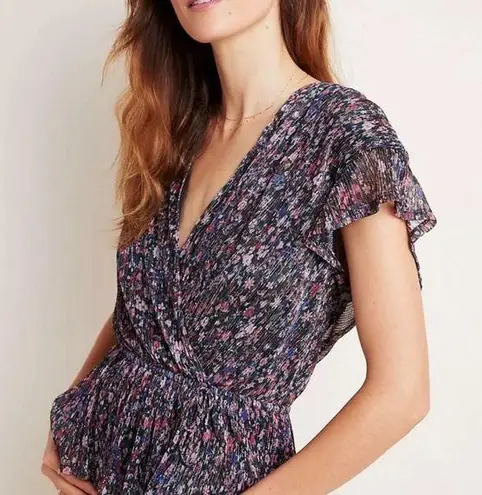 Anthropologie  purple pink multicolor floral boho bohemian peplum ruffle top