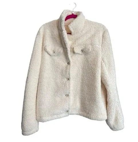 Pink Lily  Womens Cream Sherpa Button Up Oversized Jacket Size XL