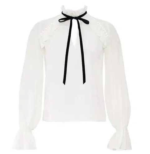 Monique Lhuillier ML White Victorian Top - XS