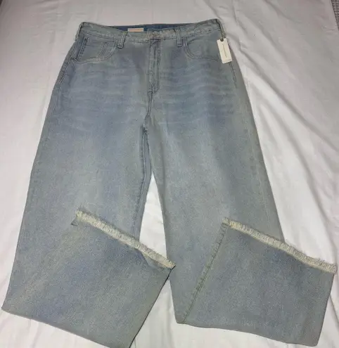 NWT Pilcro Women's Boho Grunge Wide Leg Fray Hem Denim Jeans Size 31 Cotton Blue