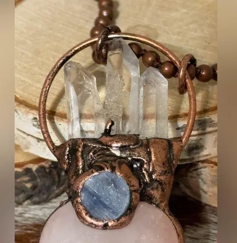 Rose Quartz Heart Necklace with Quartz Points, Kyanite and on 36” chain Pink