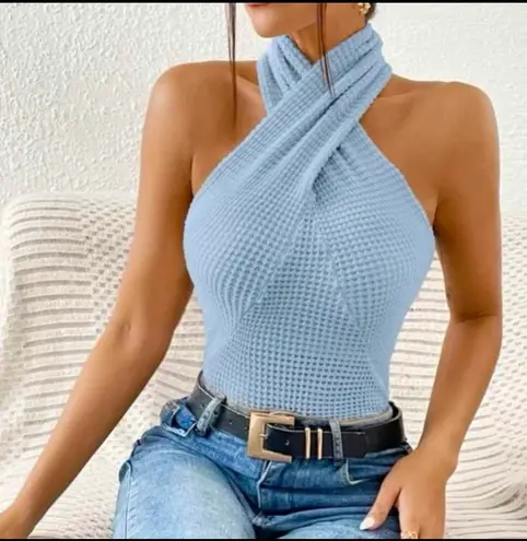 Lavishly Paris NWT, Women’s Baby Blue Crisscross Halter.