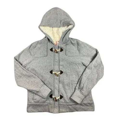 OP XL Hooded Sweatshirt Jacket Faux Fur Gray Full Zip Hooks Womens Long Sleeve