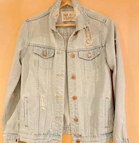 Thread & Supply Alyssa Light Wash Blue Denim Distressed Jacket Size Small