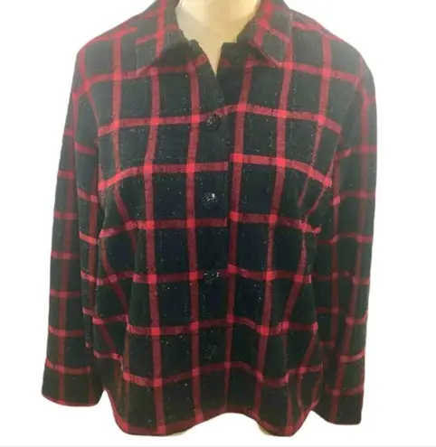 Christopher & Banks Vintage 90’s  Black Red Plaid Glitter Blazer Jacket Size M