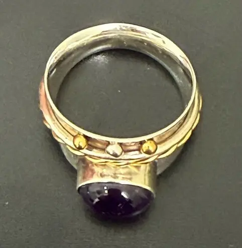 Vintage Handcrafted 925 Sterling Silver Amethyst Spinner Ring Size 8 7g.
