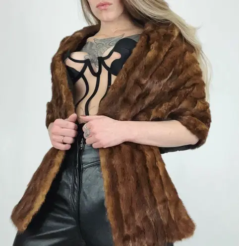 Vintage 50’s Genuine Mink Fur Stole Cape by AM&A’s Buffalo, NY Brown