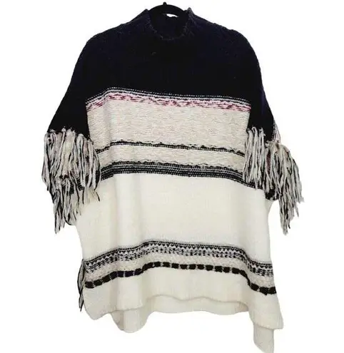 a.n.a  A New Approach Womens Medium Bohemian Chunky Knit Fringe Poncho Sweater