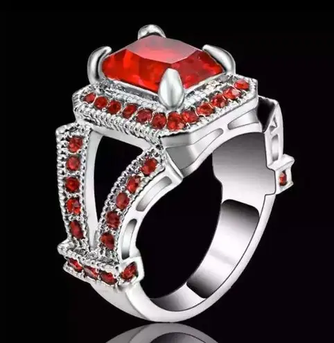 Size 6 Red Ruby Wedding Rings White Rhodium Silver