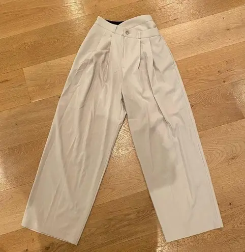 ELF Seoul High Waist Wide Leg Cross Over Front Pants in Cream Color