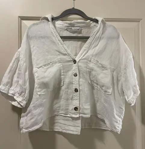 ZARA Linen Button Down Blouse