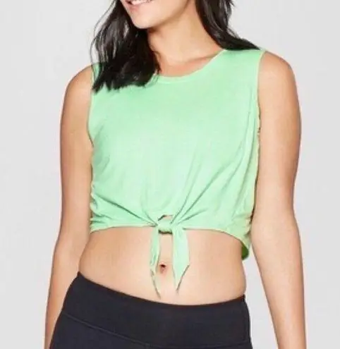 JoyLab WOMEN’S bright green cropped front knot tank